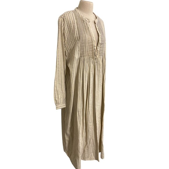 Vintage L.L. Bean Long Sleeve Striped Maxi Dress With Button Front Pintuck Detai - Picture 2 of 10